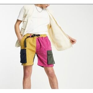 The Hundreds Mens XL channel corduroy cargo co-ord shorts in multi Color Block